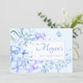 ブルーパープルフローラエレガント誕生日 招待状 (スタンド正面)