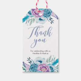 ブルーパープルフローラサンキューメッセージカード ギフトタグ