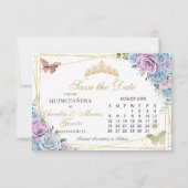 ブルーパープルフローラツインズキンセアニェラカレンダー セーブザデート (正面)