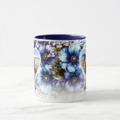 ブルーパープルフローラハート写真母の日のプレゼント マグカップ (中央)