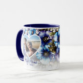 ブルーパープルフローラハート写真母の日のプレゼント マグカップ (正面左)