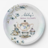 ブルーパープルフローラブライダルシャワー茶パーティー ペーパープレート (正面)