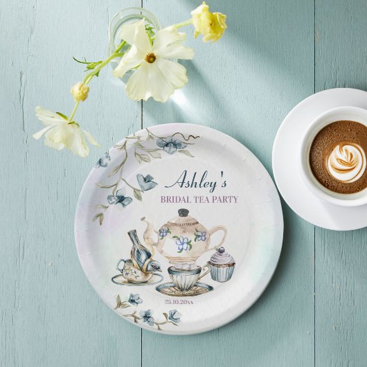 ブルーパープルフローラブライダルシャワー茶パーティー ペーパープレート