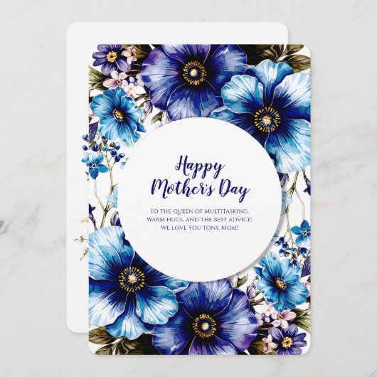 ブルーパープルフローラマザーズデイカスタムフォトカード 招待状 (正面/裏面)