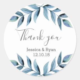 ブルーパープルフローラ結婚ズサンキューステッカー ラウンドシール