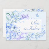 ブルーパープルフローラ開花エレガントな結婚式 招待状 (正面/裏面)