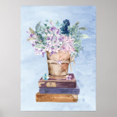 ブルーパープルブックス&フラワーウォールアート ポスター (正面)