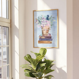 ブルーパープルブックス&フラワーウォールアート ポスター