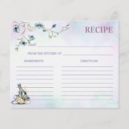 ブルーパープルブライダルシャワーティーパーティーレシピカード