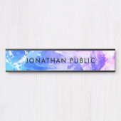 ブルーパープルホワイトマーブルルックモダン抽象芸術 サインプレート (正面)