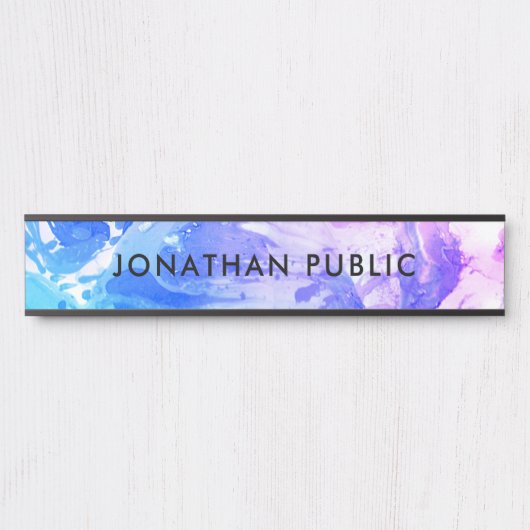 ブルーパープルホワイトマーブルルックモダン抽象芸術 サインプレート (正面)