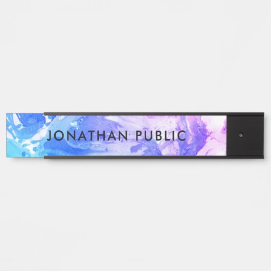 ブルーパープルホワイトマーブルルックモダン抽象芸術 サインプレート (正面)