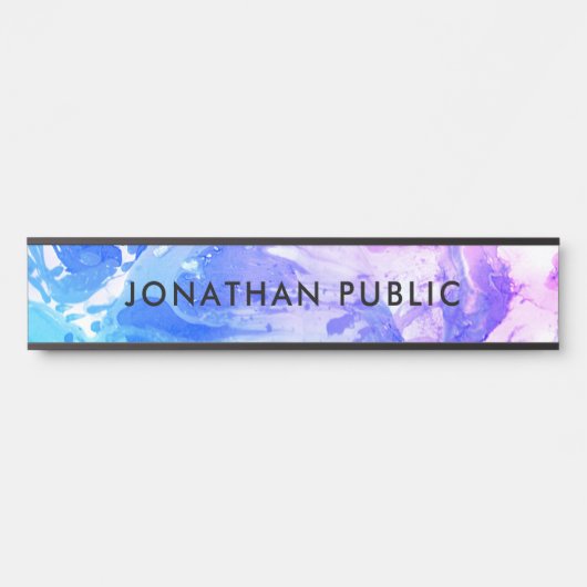 ブルーパープルホワイトマーブルルックモダン抽象芸術 サインプレート (正面)