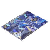 ブルーパープルホワイトモノグラム抽象芸術ストライプパターン ノートブック (左側)