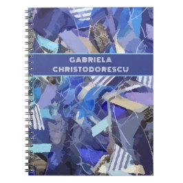 ブルーパープルホワイトモノグラム抽象芸術ストライプパターン ノートブック