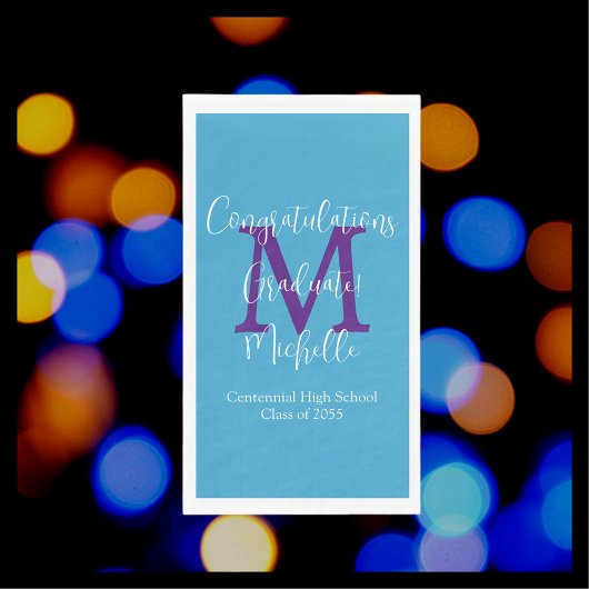 ブルーパープルホワイト卒業パーティー名モノグラム