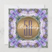 ブルーパープルボヘミアン50誕生日招待状 招待状 (正面)