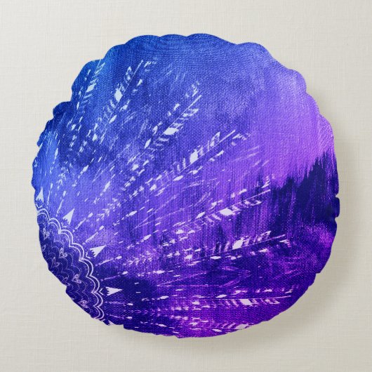 ブルーパープルマンダラクラウドボホボヘミアンスローPil ラウンドクッション (正面)