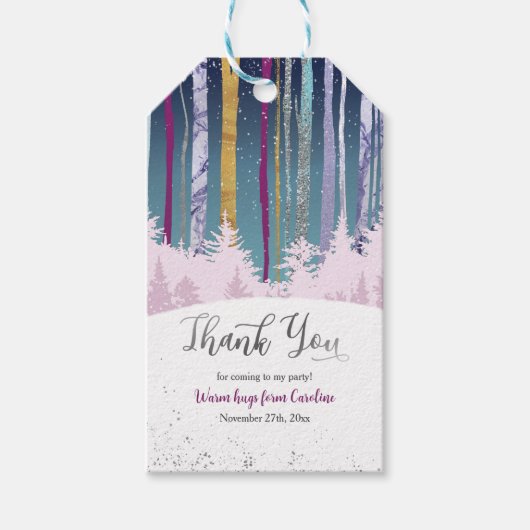 ブルーパープルミスティックスノーウッドウィンター誕生日 ギフトタグ (正面)