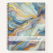 ブルーパープルメイブピンク金ゴールドマーブルアートパターン ノートブック (正面)