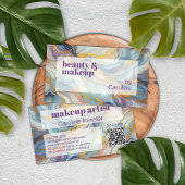 ブルーパープルメイブピンク金ゴールドマーブルアートパターン 名刺