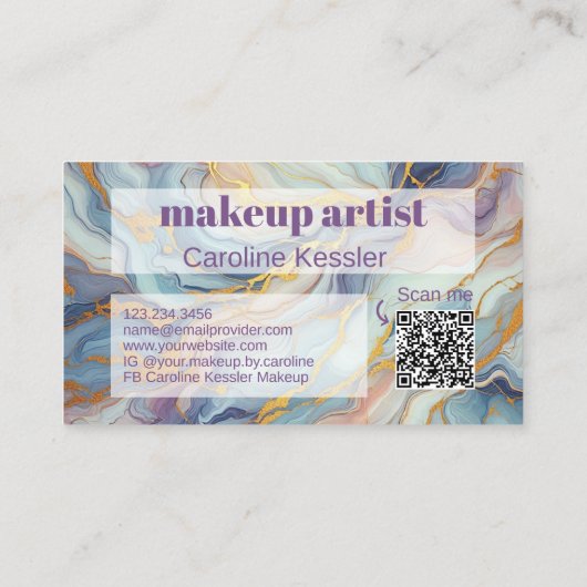ブルーパープルメイブピンク金ゴールドマーブルアートパターン 名刺 (裏面)