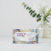 ブルーパープルメイブピンク金ゴールドマーブルアートパターン 名刺 (スタンド正面)