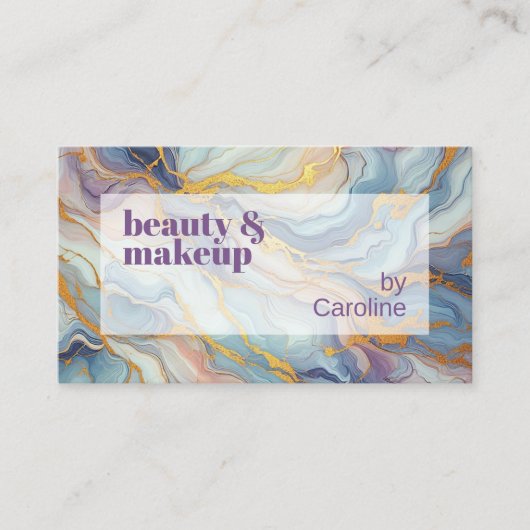 ブルーパープルメイブピンク金ゴールドマーブルアートパターン 名刺 (正面)