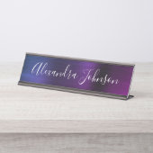 ブルーパープルメタリックフォイルモダンビジエレガントネス デスクネームプレート (正面)