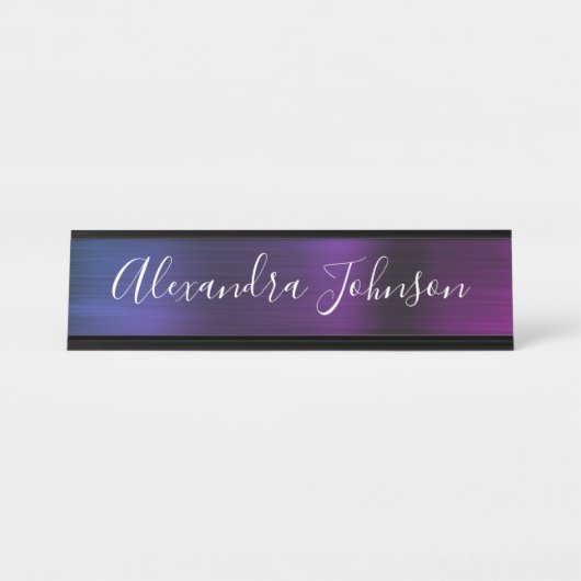 ブルーパープルメタリックフォイルモダンビジエレガントネス デスクネームプレート (正面)