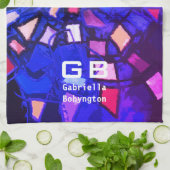 ブルーパープルモノグラム抽象芸術鮮やか赤 キッチンタオル (折り畳み)