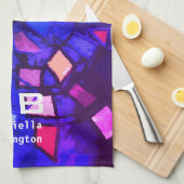 ブルーパープルモノグラム抽象芸術鮮やか赤 キッチンタオル (四つ折り)