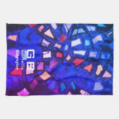 ブルーパープルモノグラム抽象芸術鮮やか赤 キッチンタオル (横)