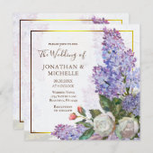 ブルーパープルライラック金ゴールドフレームクリスチャン結婚ズ 招待状 (正面/裏面)
