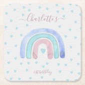 ブルーパープルレインボーファースト誕生日 スクエアペーパーコースター (正面)