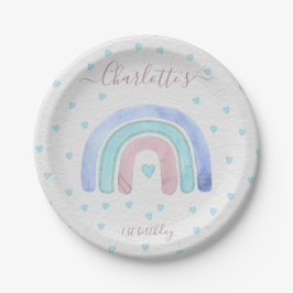 ブルーパープルレインボーファースト誕生日 ペーパープレート