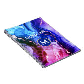 ブルーパープルレッドバイオレット液体インク、モノグラム&名前 ノートブック (右側)