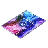 ブルーパープルレッドバイオレット液体インク、モノグラム&名前 ノートブック (左側)