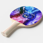 ブルーパープルレッドバイオレット液体インク、モノグラム&名前 卓球ラケット (正面アングル)