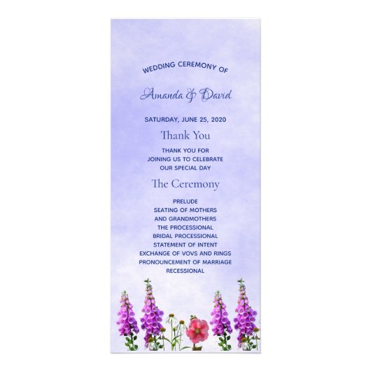 ブルーパープルワイルドフラワーウェディングプログラム ラックカード (正面)