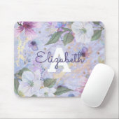 ブルーパープルヴィンテージフローラ水カラーモノグラム マウスパッド (マウス)