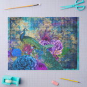 ブルーパープル上の王冠の孔雀フローラデコパージュ 薄葉紙 (クラフト)