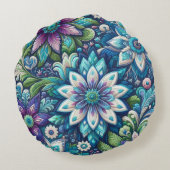 ブルーパープル刺カラフルしゅうスタイル花 ラウンドクッション (裏面)