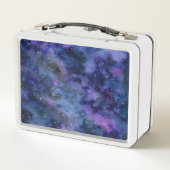 ブルーパープル威厳のある星雲の水彩色 メタルランチボックス (裏面)