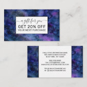 ブルーパープル威厳のある星雲の水彩色 割引カード (正面/裏面)