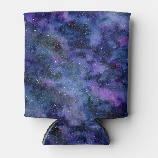 ブルーパープル威厳のある星雲の水彩色 缶クーラー (正面)