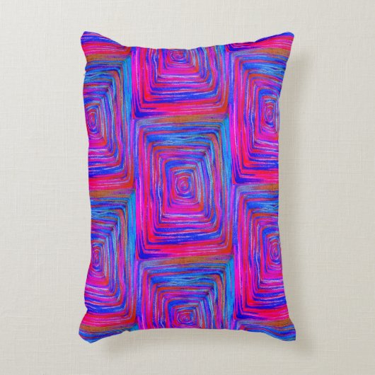 ブルーパープル明るい赤紫色スクエアパターンボホ アクセントクッション (正面(垂直))