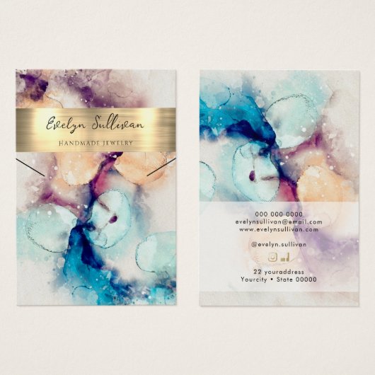 ブルーパープル水彩ネックレス表示カード (正面&裏面)