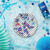 ブルーパープル水彩バラ絵画ズ |水玉模様 ペーパープレート (パーティー)