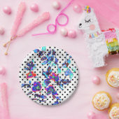 ブルーパープル水彩バラ絵画ズ |水玉模様 ペーパープレート (パーティー)